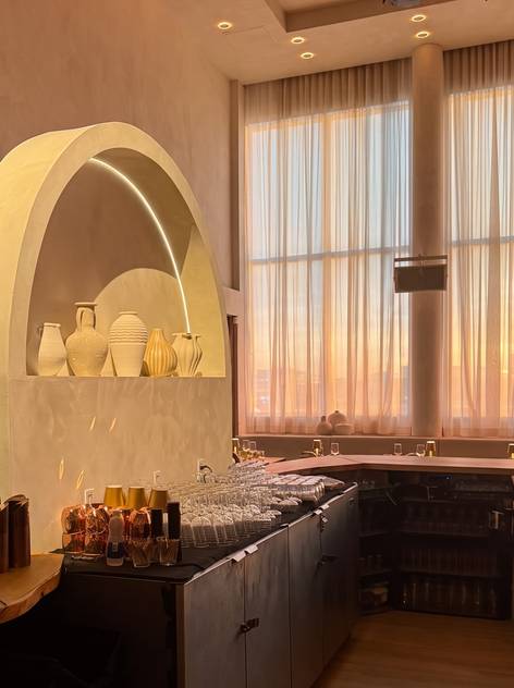 The room set for a private event