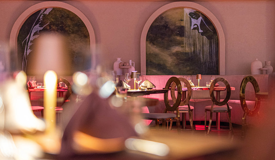 The room set for a private event