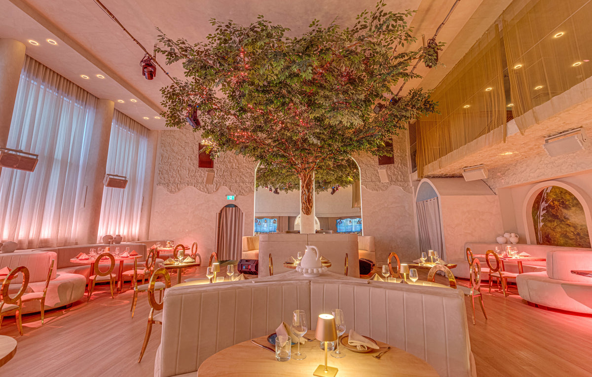 The terrace set for a private event